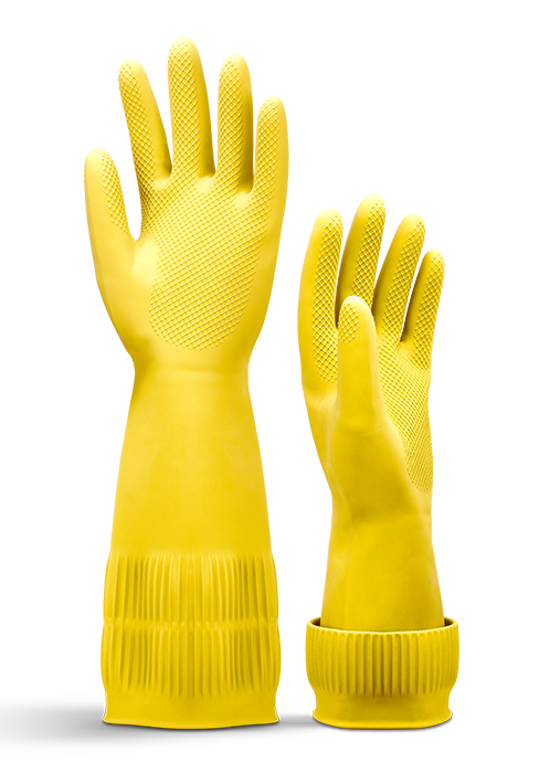 yellow long dishwashing gloves