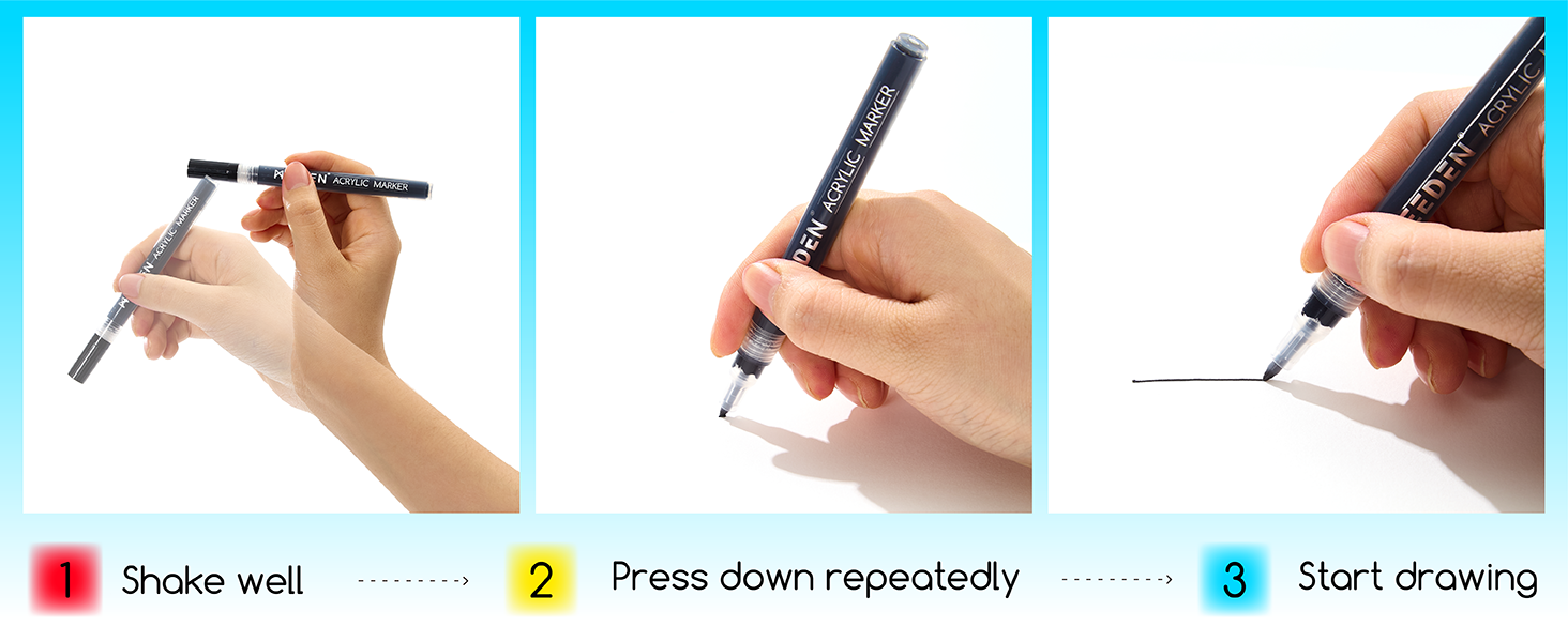 how to use artist acrylic paint marker - shake well, press down and start drawing