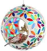 Lily's Home 5.5 Inches Glass Mosaic Hanging Bird Feeder for Outdoors Fly-Through Large Bird Feede...