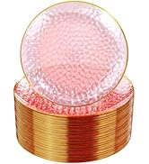 Rubtlamp 100 Pcs Pink Gold Dessert Plates hammered party plates, Pink Disposable Plates With Gold...