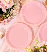 WELLIFE 9 Inch Plastic Plates Pink 50 Count Disposable Plate for Party, Dessert Plates for Dinner...