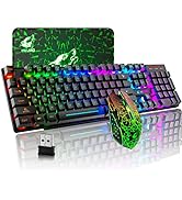 Wieless Gaming Keyboard and Mouse Combo Rainbow Backlight Quiet Ergonomic Mechanical Feeling Anti...