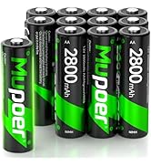 Mupoer 12-Count AA Rechargeable Batteries, 2800mAh Double A Ni-MH Battery, Long-Lasting and Low S...