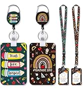 Teacher Retractable Lanyard Badge Holder - 2PCS Cute Teacher Lanyards for ID Badges and Keys, Ret...