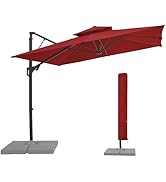JEAREY 9ft 2-Tiers Cantilever Patio Umbrella Outdoor Square Large Offset Umbrella Double Top Roat...