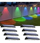 Solar Fence Lights Outdoor - Warm White &amp; RGB 6 Color, Dusk to Dawn Solar Deck Light, Solar Light...
