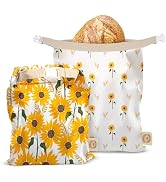 Cozy Bread Reusable Bread Bag Set for Home Bakers | USA Brand | Charming Designs (Sunflower)
