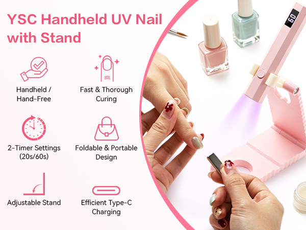 YSC 2-in-1 handheld uv light for gel nails with stand fast cure most gel polish