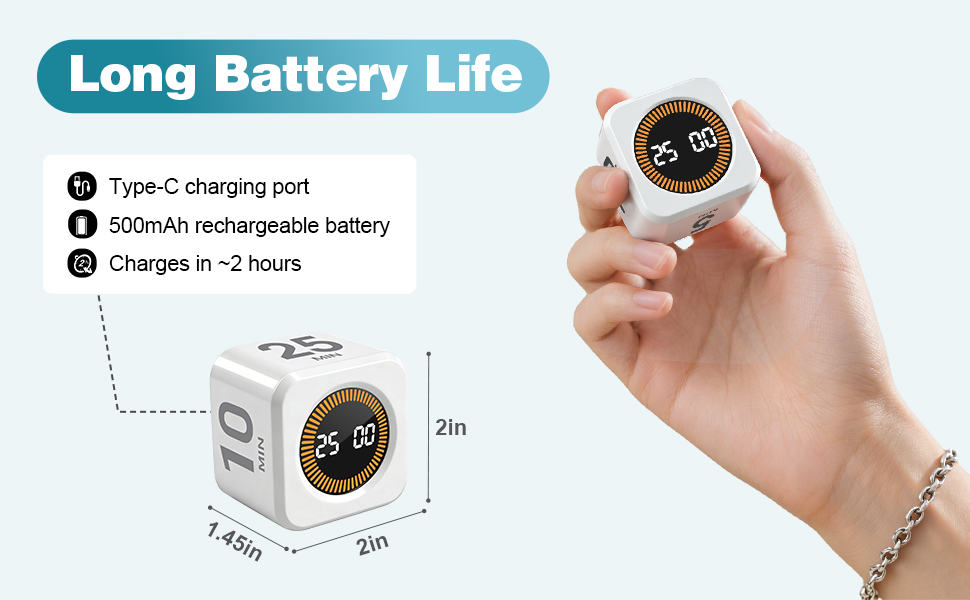 Long Battery Life Pomodoro Timer Cube for Productivity