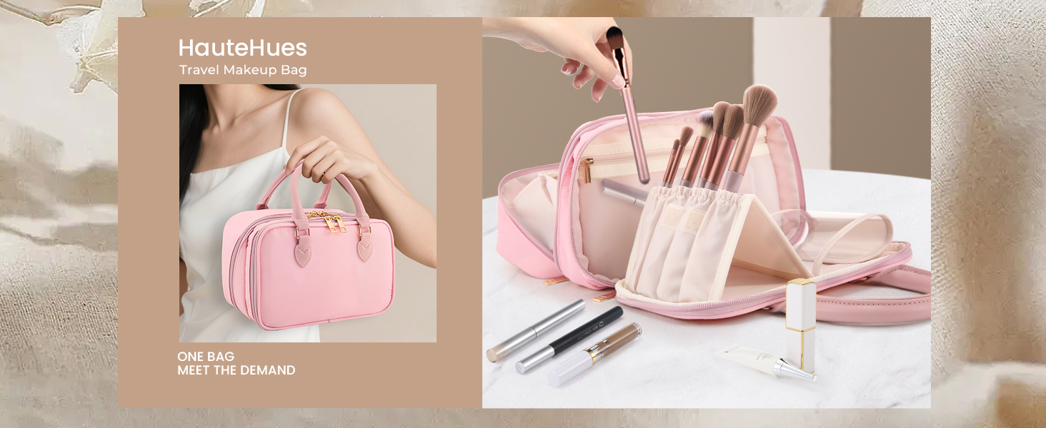 Travel Makeup Bag for Women Fashion Large Capacity Pouch Open Flat Cosmetic Portable Organizer