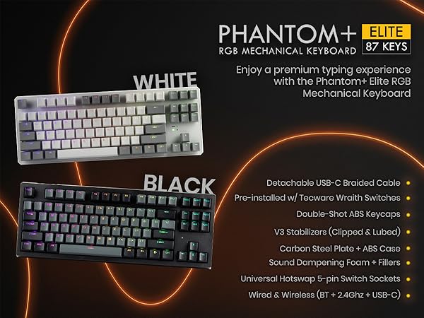 Tecware Phantom Plus Elite 87 mechanical keyboard RGB gaming keyboard wireless 87 key TKL
