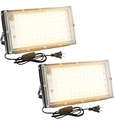 CREATESTAR 2 Pack 100W LED Flood Light, 10000lm 3000K Warm White Plug in Flood Light, Outdoor Ind...