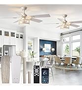 Depuley 52in Ceiling Fans with Lights: 2 Pack White Gold Caged Ceiling Fan with Remote - Farmhous...