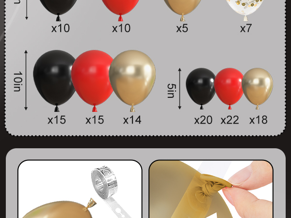 red black and gold balloons