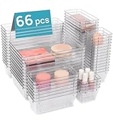 Vtopmart 66 PCS Clear Plastic Drawer Organizer Bins, 4-Size Versatile Bathroom and Vanity Organiz...