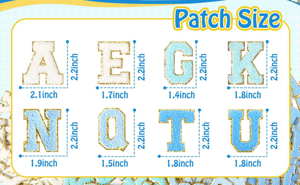 size of letter patches 
