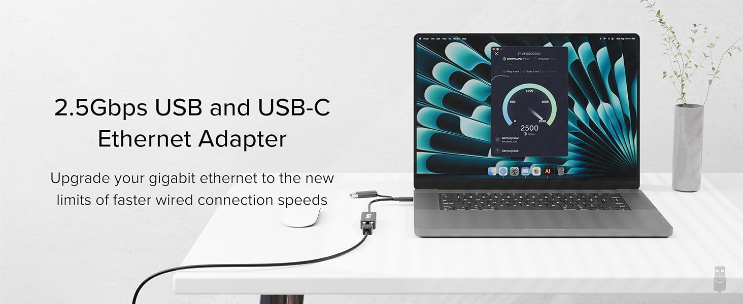 Laptop setup using usb c ethernet adapter 2.5 gigabit for fast wired connectivity