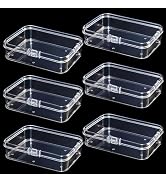 YUYUDEHM 6 Pcs Mini Plastic Storage Containers Box with Lids, Clear Rectangle Organizer, Small Pl...
