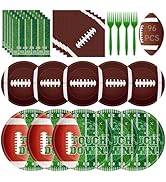 96 Pcs Football Plates and Napkins Forks Sets - Rugby Sports Themed Round Tableware, Disposable T...