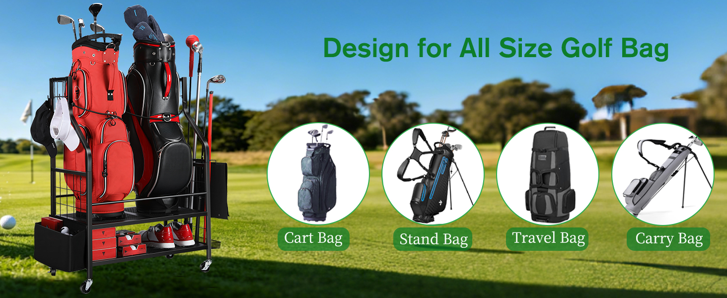 Golf Bag Storage Rack for Garage, Golf Bag Organizer and Golf Accessories, Golf Bag Storage Stand