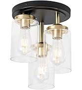 Mayful Semi Flush Mount Ceiling Light, 3-Light Clear Glass Shade Ceiling Light Fixture, Gold Fini...