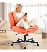 shipborne Cross Legged Office Chair, Thick Cushioned Criss Cross Desk Chair with Wheels, Wide Sea...