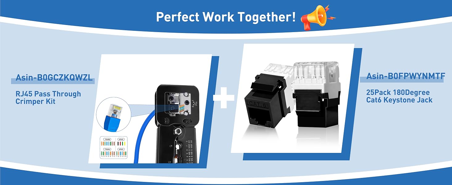 Pass Through Crimper Kit perfect with 180Degree Cat6 Keystone Jack