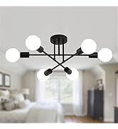 MEIXISUE Black Modern Sputnik Chandelier Ceiling Light Fixtures,6-Lights Industrial Metal Semi Fl...