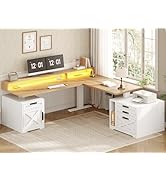 SEDETA Farmhouse L Shaped Standing Desk, 71" x 73" Height Adjustable Home Office Executive Desk w...