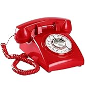 Red Retro Rotary Phone Mechanical Bell, Updated Antique 1960s Telephone(Removable Cord), Old Fash...