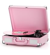 Vinyl Record Player Bluetooth 3-Speed Portable Vintage Suitcase with Built-in Speakers, RCA Line ...