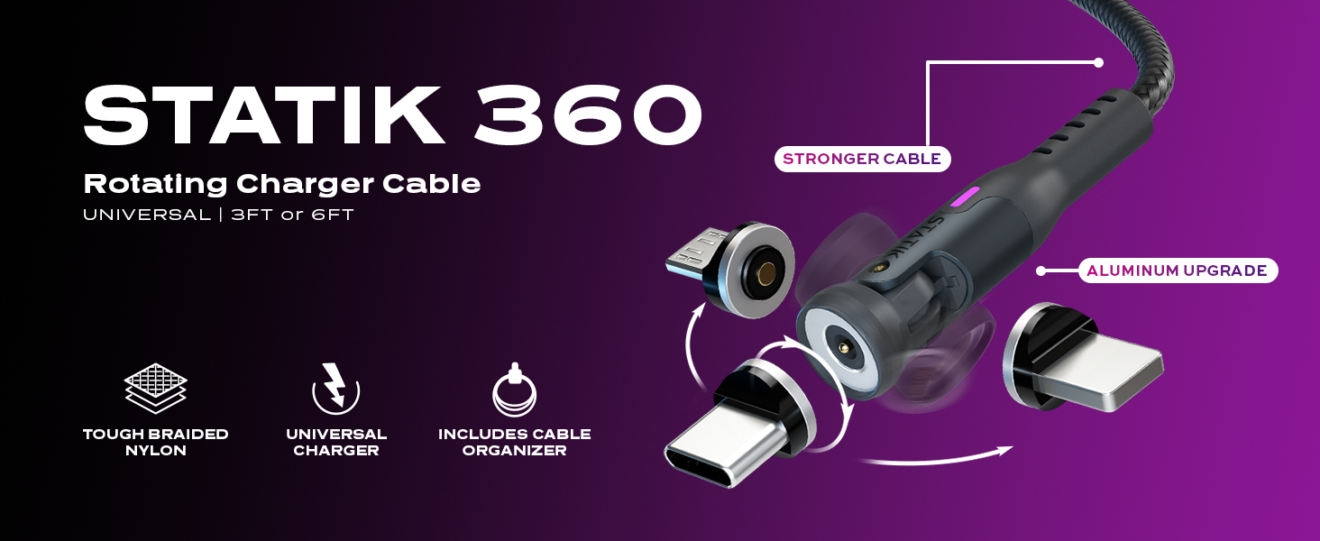 magnetic charge cable fast charging android rotates 360 degrees with unbreakable nylon cord usb c