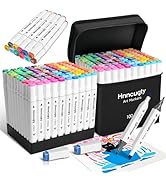 Hnncugty Alcohol Markers Set 100 Colors, Dual Tips Coloring Art Markers Set with Case &amp; Holders, ...