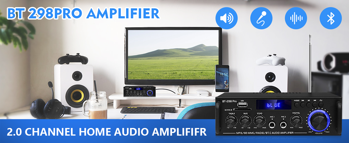 BT 298Pro Amplifier bluetooth receiver for home stereo receiver for speakers stereo amplifier