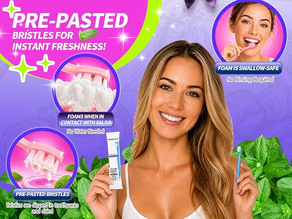 Alosalut 36 Pack Pre-Pasted Mint Mini Disposable Toothbrushes