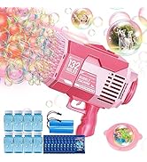 SHCKE 132 Holes Rocket Bubble Gun with Colorful Lights, Bubble Machine with 2 Batteries &amp; 8 Bottl...