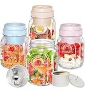 [UPGRADE] 4 Pack Glass Salad Container for Lunch, Salad Jars with Silicone Dressing Cup &amp; Airtigh...