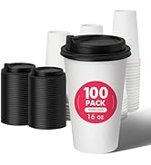 RACETOP 16 oz 100 Pack Disposable Paper Coffee Cups with Lids, Paper Cups with Lids, Hot Cups for...