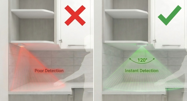 Under Cabinet Lights Install at the Front Edge for Instant Response
