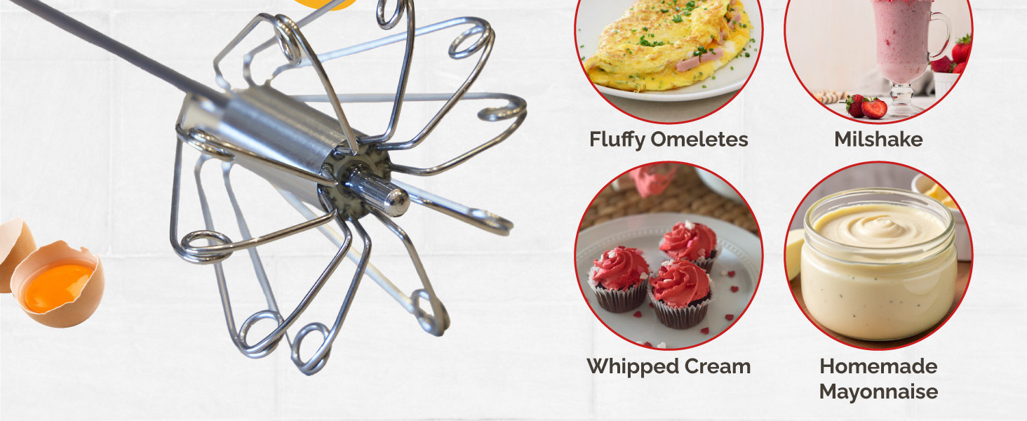 batidor semi automatico de acero inoxidable para cocinar y batir huevos. Batidor de huevos 