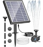 Solar-powered fountain kit with panel, pump, nozzles, and accessories. Includes adjustable water spray heads and installation components for outdoor use.