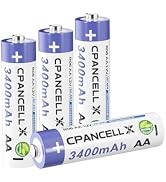 CPANCELL AA Battery Rechargeable 3400mAh AA Rechargeable NiMH Battery (4 Count)