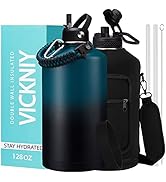 Large Insulated Water Bottles 1 Gallon - Water Jug with Strap Carrier Bag, Straw &amp; Spout Lid, Par...
