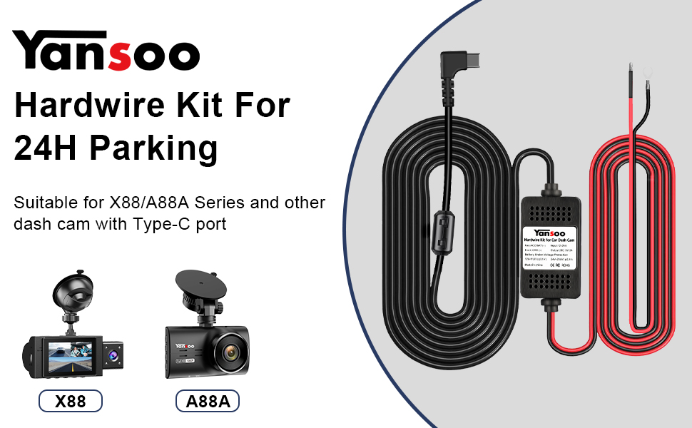Yansoo dash cam hardwire kit usb c for 24H Parking