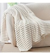 BEDELITE Fleece Throw Blanket for Couch - 300GSM Soft &amp; Warm Fluffy Cream White Blanket, Decorati...