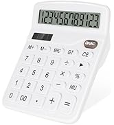 HUTUDD Desktop Calculator, White Calculator Big Buttons, 12-Digits Large LCD Display, Solar and A...