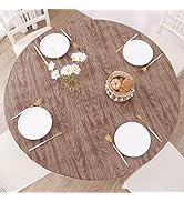 Round Vinyl Fitted Tablecloth with Flannel Backing Elastic Edge Design Table Cover Waterproof Oil...