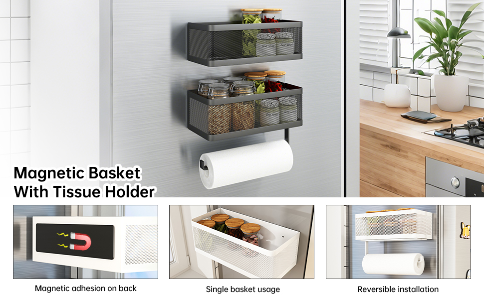 magnetic basket with tissue holder