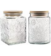 ANSQU Set of 2 Vintage Glass Storage Jars, 25.3 OZ/23.7 OZ Glass Food Storage Containers with Bam...