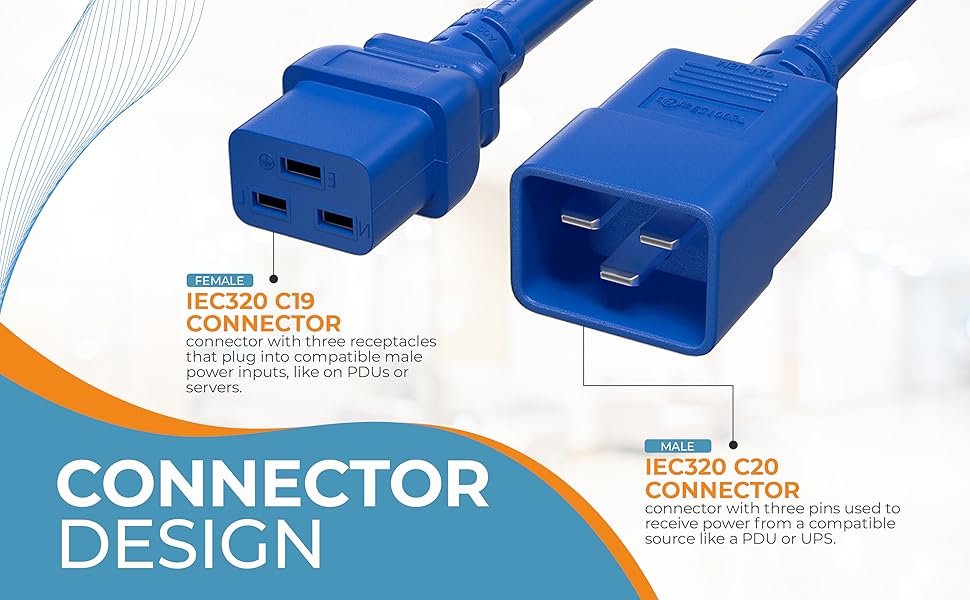 IEC320 C20 to C19 Heavy Duty Extension Power Cord, 12AWG, SJT, 20A/250V
